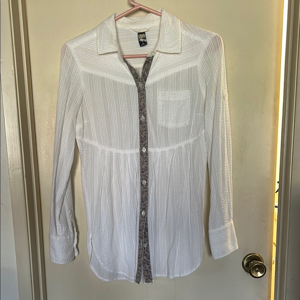 Free People White Button-Up Blouse